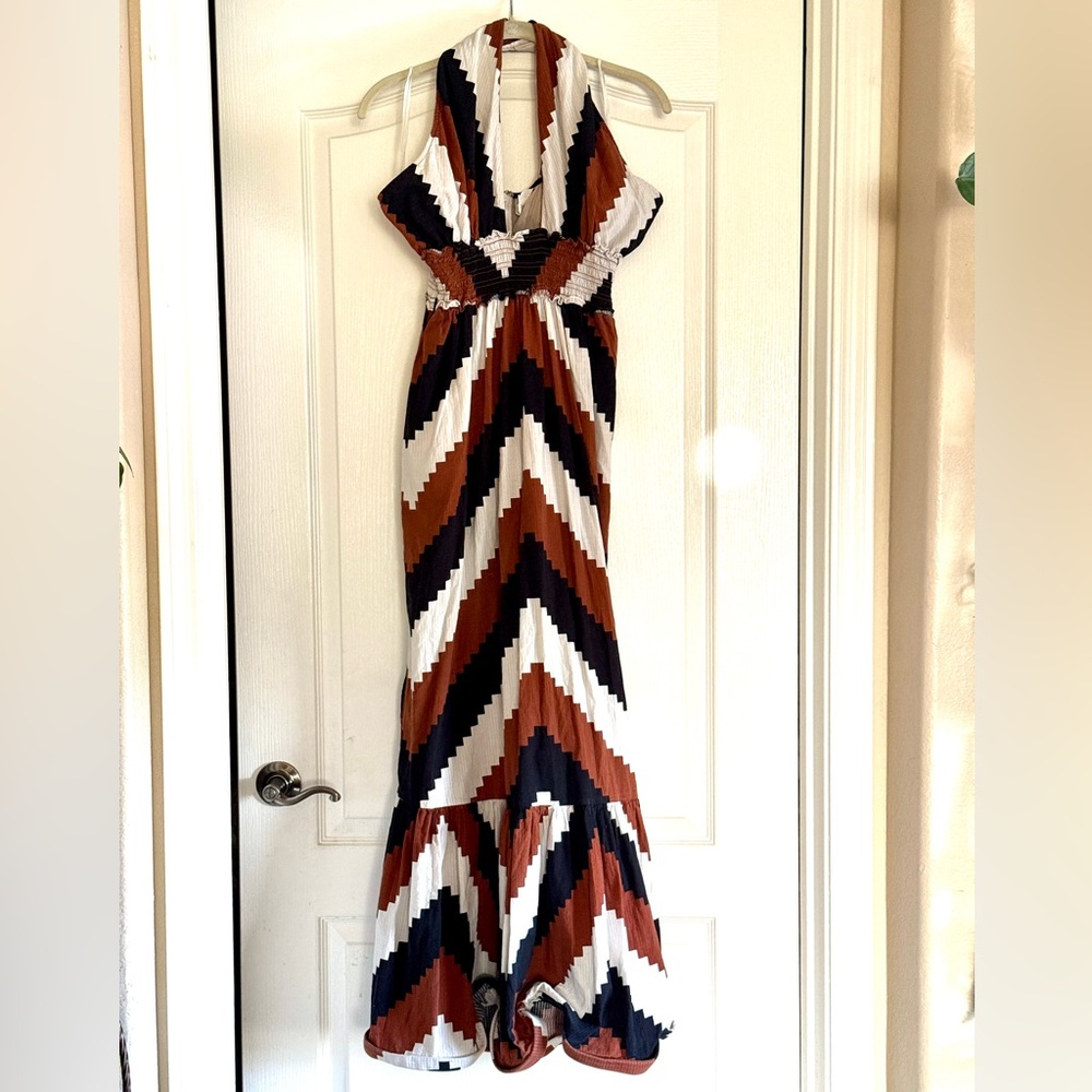 Anthropologie PLENTY by TRACY REESE Halter Maxi Dress - Chevron Size Medium - Picture 2 of 10